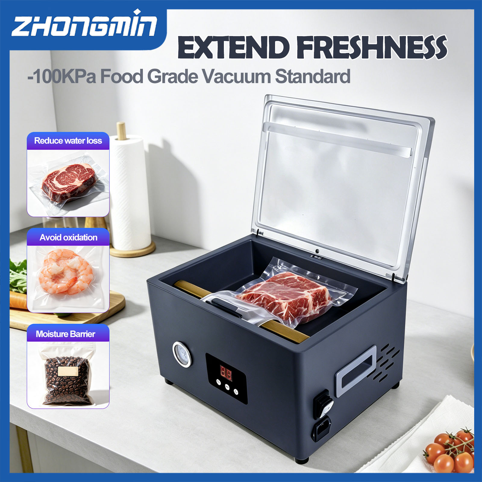 Food Vacuum Sealer Machine - ZM-CVS300 Elektrische vacuümverpakkingsmachine voor voedsel, automatische
